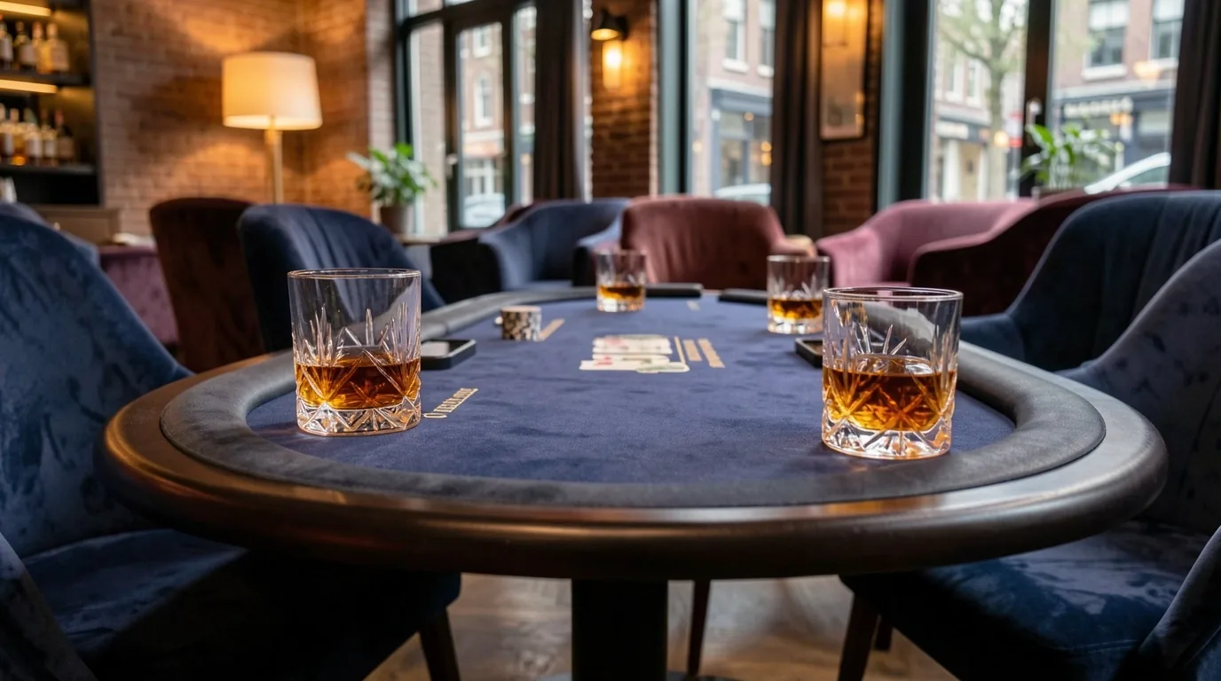 Pokertafel en fiches in de Merendal lounge